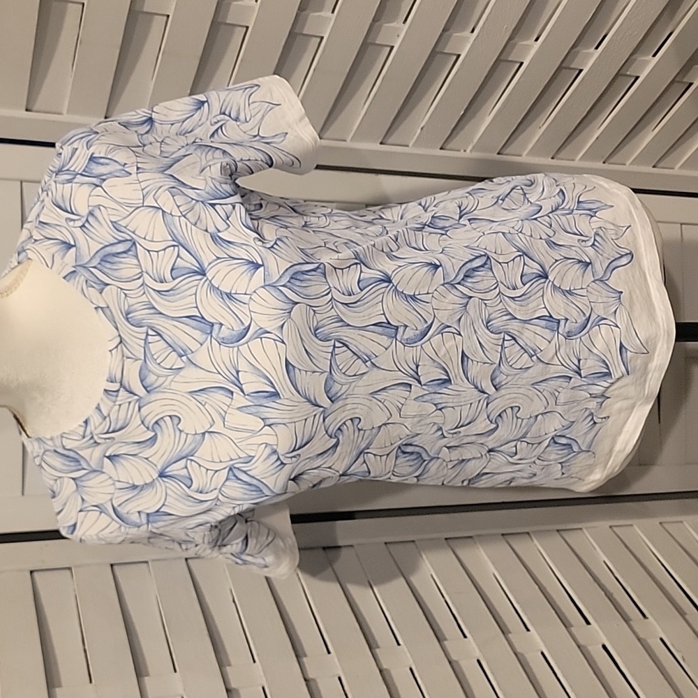 Tory Burch Blue And White Geometric Design T Shirt Size XS - Picture 1 of 6